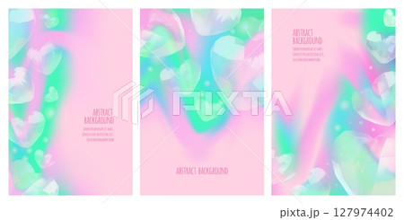 3D glass hearts on colorful gradient, vector abstract backgrounds set, transparent iridescent gem stones love symbol 3D glass hearts on colorful gradient, vector abstract backgrounds set, transparent iridescent gem stones love symbol 127974402