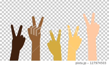 Illustration of five V-sign hands in different skin tones Illustration of five V-sign hands in different skin tones 127974503
