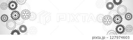 Banner design template or website header. Cogs and gear wheel mechanisms. Concepts and ideas for digital technology and engineering design . Abstract technical background of mechanical engineering. 127974603