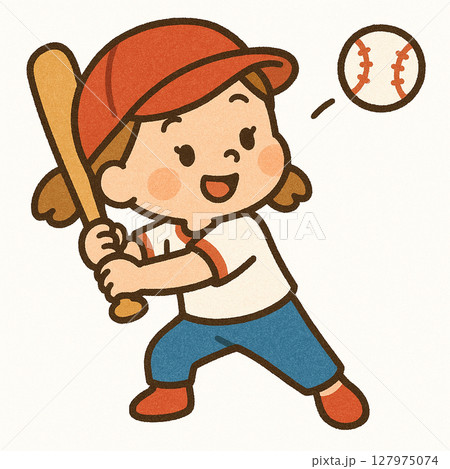 野球をする女の子のイラスト 127975074