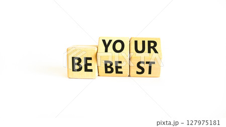 Motivational be your best symbol. Concept words Be your best on beautiful wooden block. Beautiful white table white background. Business motivational be your best concept. Copy space. Motivational be your best symbol. Concept words Be your best on beautiful wooden block. Beautiful white table white background. Business motivational be your best concept. Copy space. 127975181
