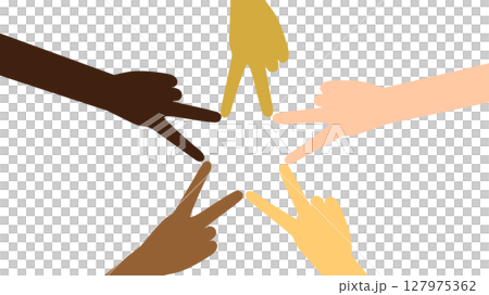 Illustration of a star shape made by hands making V signs of various skin tones Illustration of a star shape made by hands making V signs of various skin tones 127975362