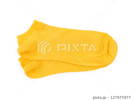 New Yellow Socks Isolated, Cotton Sportswear, Folded Classic Unisex Cotton Socks, Bright Orange Hosiery 127975977