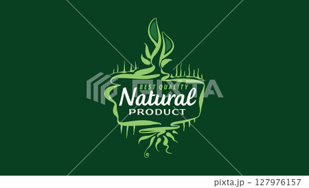 Vector logo of a natural product, hand-drawn in an artistic style Vector logo of a natural product, hand-drawn in an artistic style 127976157
