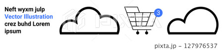 Shopping cart with a blue notification badge marked with number three between two stylized clouds. Ideal for e-commerce, notifications, online shopping, cloud computing, mobile apps, digital cart Shopping cart with a blue notification badge marked with number three between two stylized clouds. Ideal for e-commerce, notifications, online shopping, cloud computing, mobile apps, digital cart 127976537