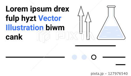 Laboratory flask with liquid, two arrows pointing up, various lines and circular shapes. Ideal for educational content, scientific research, chemistry studies, data analysis, process diagrams Laboratory flask with liquid, two arrows pointing up, various lines and circular shapes. Ideal for educational content, scientific research, chemistry studies, data analysis, process diagrams 127976540