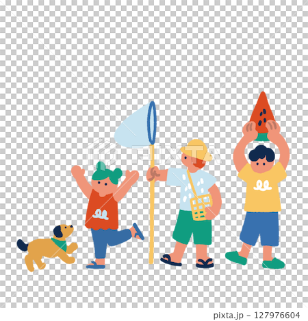 孩子們享受暑假的彩色插圖 127976604