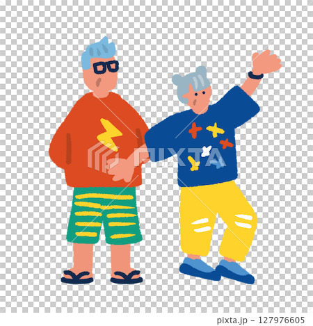 元気なシニアのフラットでカラフルなイラスト 127976605