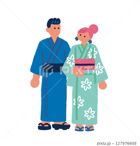 浴衣を着たカップルのイラスト 127976608