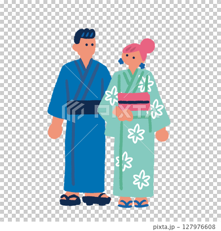 浴衣を着たカップルのイラスト 127976608