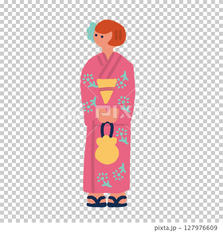 Illustration of a woman in a yukata 127976609