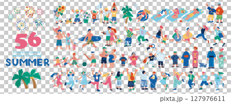 平面手繪插畫集人們享受夏天 127976611