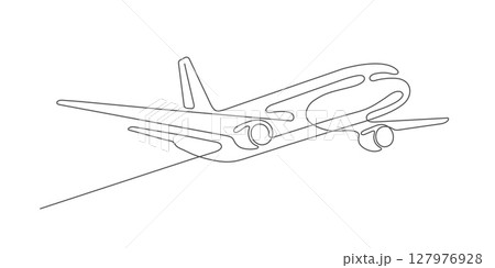 Flying plane.Airplane Vector .Continuous line drawing.Air flights.Vacation banner. Flying plane.Airplane Vector .Continuous line drawing.Air flights.Vacation banner. 127976928