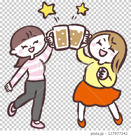 Illustration of two women toasting 127977242