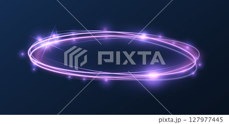 Glowing neon light ring. Futuristic purple energy circle with sparkles and motion trails for sci-fi design, fantasy effects, UI elements, magic portals, tech backgrounds, and digital art projects. 127977445