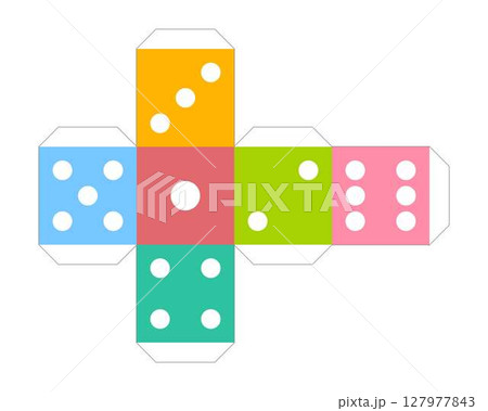 のりしろ付きのサイコロの展開図 のりしろ付きのサイコロの展開図 127977843