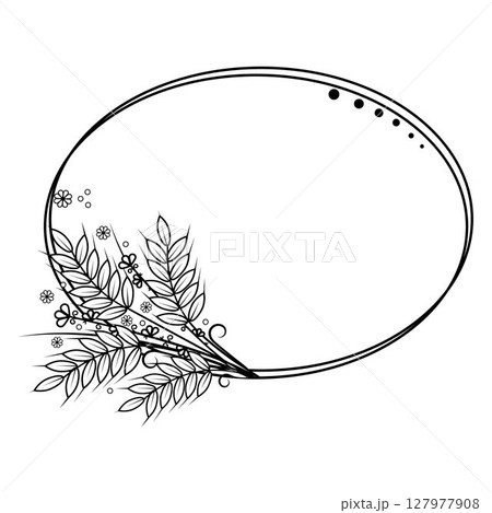 Botanical autumn frame made of wheat ears, black outline 127977908