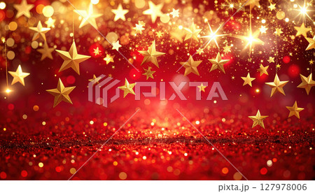 Elegant red festive background with golden stars and glitter Elegant red festive background with golden stars and glitter 127978006