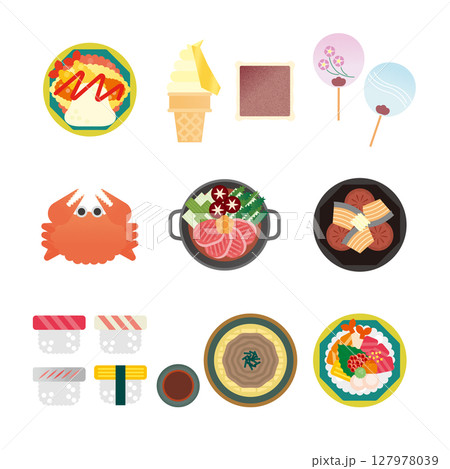 石川グルメのイラストセット 石川グルメのイラストセット 127978039