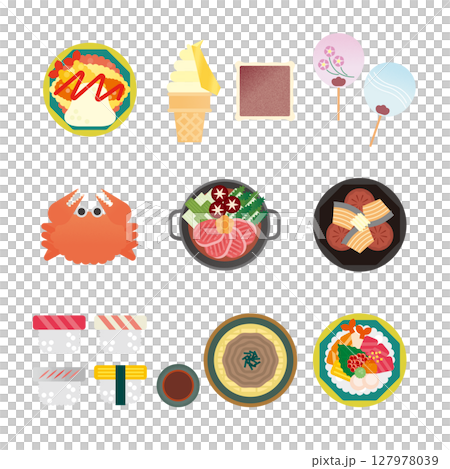 石川グルメのイラストセット 石川グルメのイラストセット 127978039