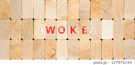 Woke question symbol. Concept word Woke question on beautiful wooden blocks. Beautiful wooden blocks background. Business, lifestyle, support and woke question concept. Copy space. Woke question symbol. Concept word Woke question on beautiful wooden blocks. Beautiful wooden blocks background. Business, lifestyle, support and woke question concept. Copy space. 127978149