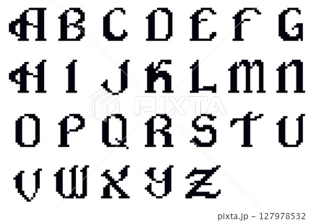 Gothic pixel font alphabet set, pixel art vector Gothic pixel font alphabet set, pixel art vector 127978532