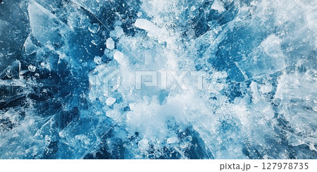 Abstract frozen ice texture in blue and white tones with sharp crystalline patterns and details 127978735