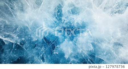 Detailed icy surface background with frosty shapes and cracked frozen structure in cool color palette 127978736