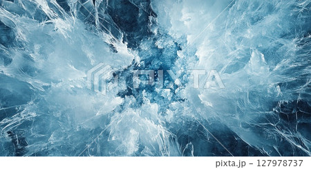 Abstract frozen ice texture in blue and white tones with sharp crystalline patterns and details 127978737