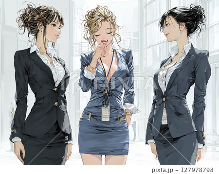 オフィスで働く女性達のイラスト素材　3人 127978798