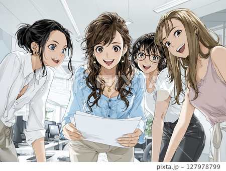 オフィスで働く女性達のイラスト素材　4人 127978799