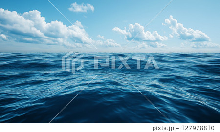 Blue wave water deep ocean with cloud. 127978810