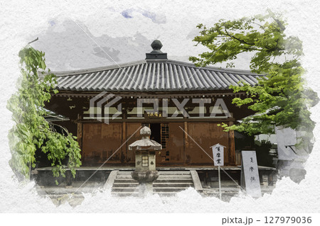 水彩画風　四国八十八箇所83番　一宮寺　護摩堂　香川県高松市 127979036