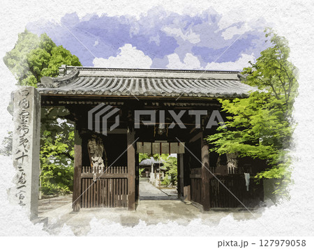 水彩画風 四国八十八箇所83番 一宮寺 山門 香川県高松市 水彩画風 四国八十八箇所83番 一宮寺 山門 香川県高松市 127979058