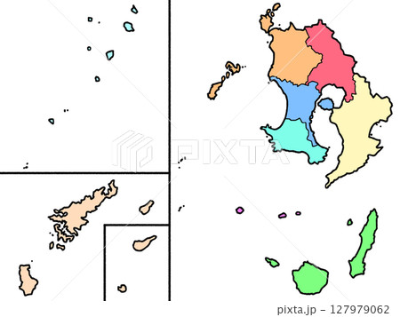 少しゆるい鹿児島県地図 地域色分け 九州 127979062