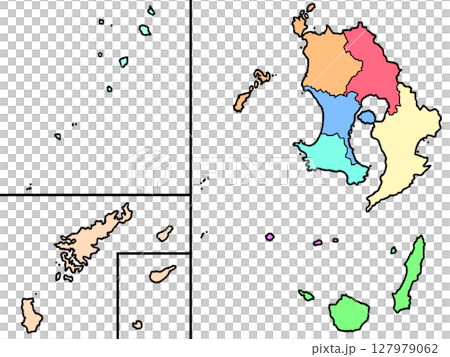 少しゆるい鹿児島県地図 地域色分け 九州 127979062