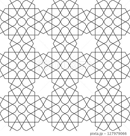 Seamless arabic geometric ornament in black color. 127979066
