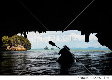 canoe paddle at Tham Lod Yai Grotto Cave, Phang Nga Bay, Thailand 127979126