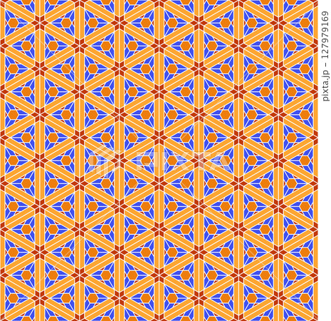 Seamless traditional Japanese ornament Kumiko. Coloured image. 127979169