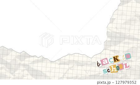 Back to school cut out letters lettering, on notepad crumpled grid paper background. Vector illustration. 127979352