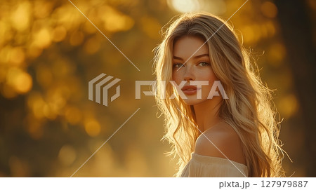 golden hour beauty portrait of freckled woman golden hour beauty portrait of freckled woman 127979887