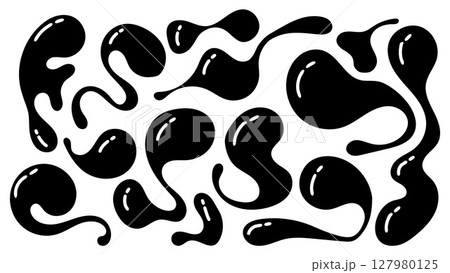 Irregular organic shapes creating a dynamic composition of blobs in black and white Irregular organic shapes creating a dynamic composition of blobs in black and white 127980125