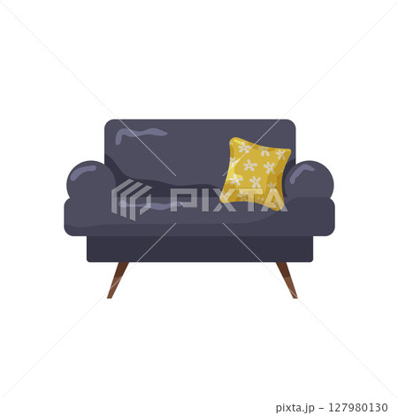 Modern couch with yellow pillow in a minimalist design setting Modern couch with yellow pillow in a minimalist design setting 127980130