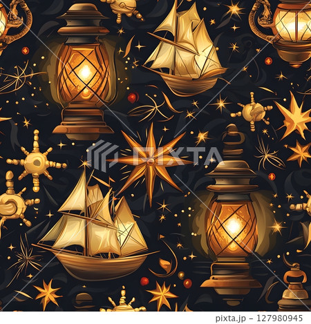 Nautical Night A Starry Seafaring Pattern. 127980945