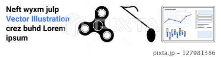 Fidget spinner, presentation pointer, and screen with graphs and charts. Ideal for productivity, focus, business, data analysis, presentations, modern workspace, stress relief. Landing page Fidget spinner, presentation pointer, and screen with graphs and charts. Ideal for productivity, focus, business, data analysis, presentations, modern workspace, stress relief. Landing page 127981386