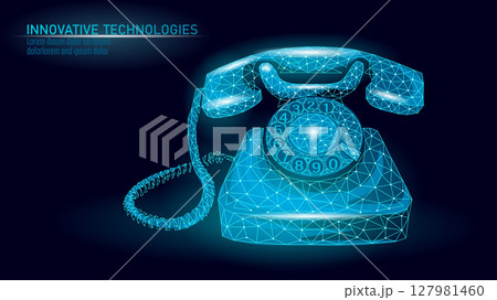 Retro phone digital transformation progress concept. Old analog telephone for technology blogs infographics presentations posters innovation topics. Vector illustration on dark gradient background. 127981460