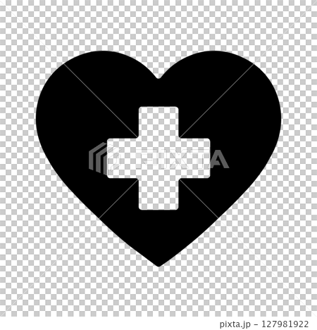 Heart and cross icon - medical care, heart disease support, welfare, etc. 127981922