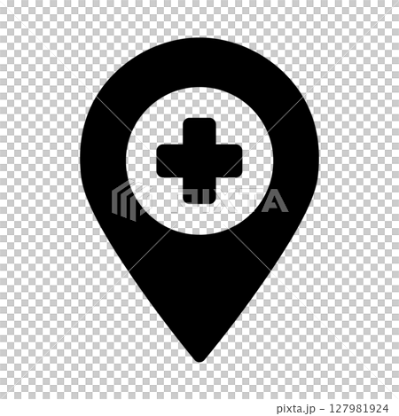 Icons showing hospital and clinic locations and map directions 127981924