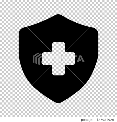 Shield and cross icon symbolizing infection prevention and medical safety 127981926