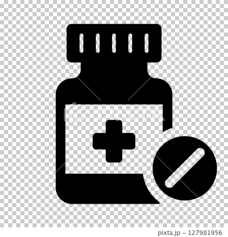 Medicine bottle and pills silhouette icon 127981956